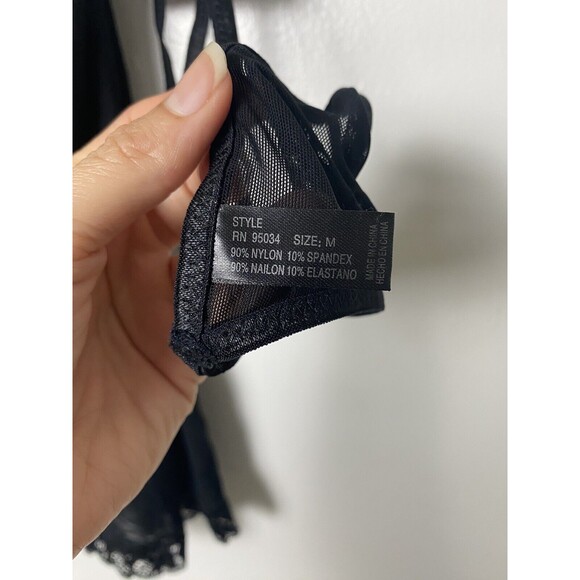 iCollection Babydoll Mesh Lace Overlay Microfiber Coral Black Size M Lingerie - Picture 5 of 11